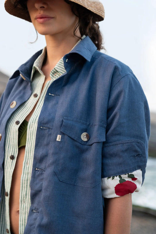 RUDRA LINEN JACKET IN DARK BLUE