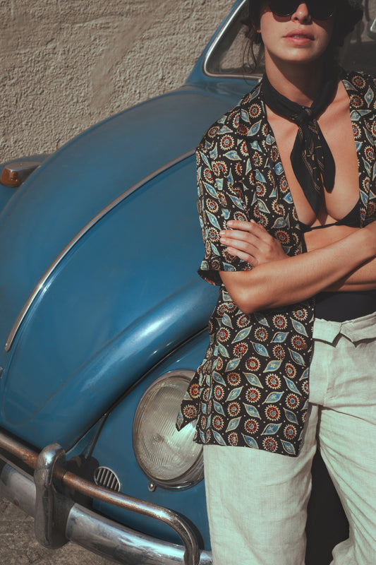 CELESTIAL SATIN HAND-PRINTED SHIRT