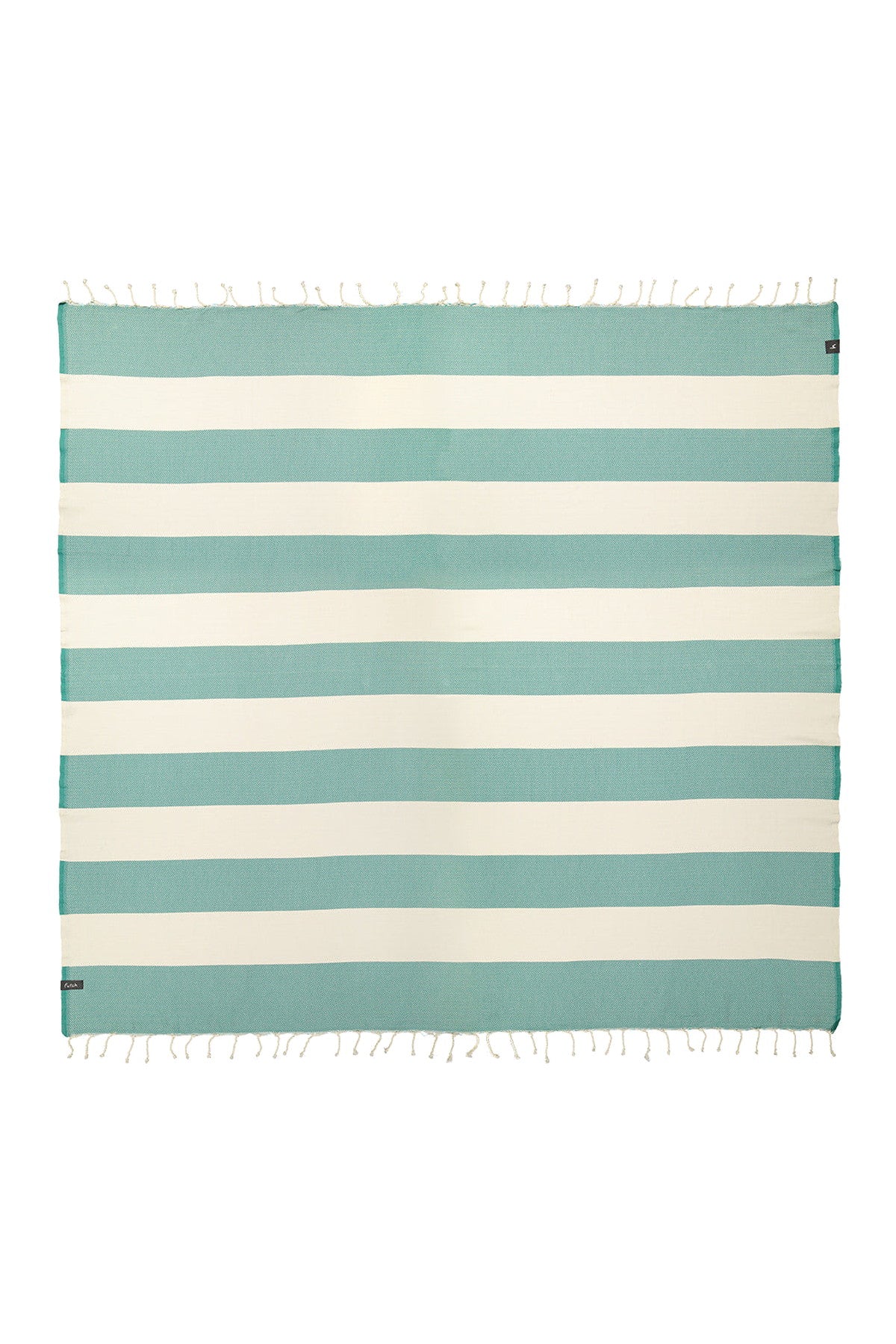 Futah Bedu Green Beach Blanket – Gesamtansicht mit grün-weissen Streifen