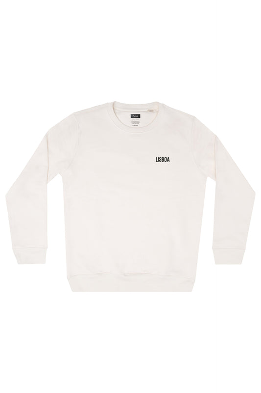 Futah White Organic Cotton Sweatshirt - Lisboa – Vorderansicht mit Lisboa-Schriftzug