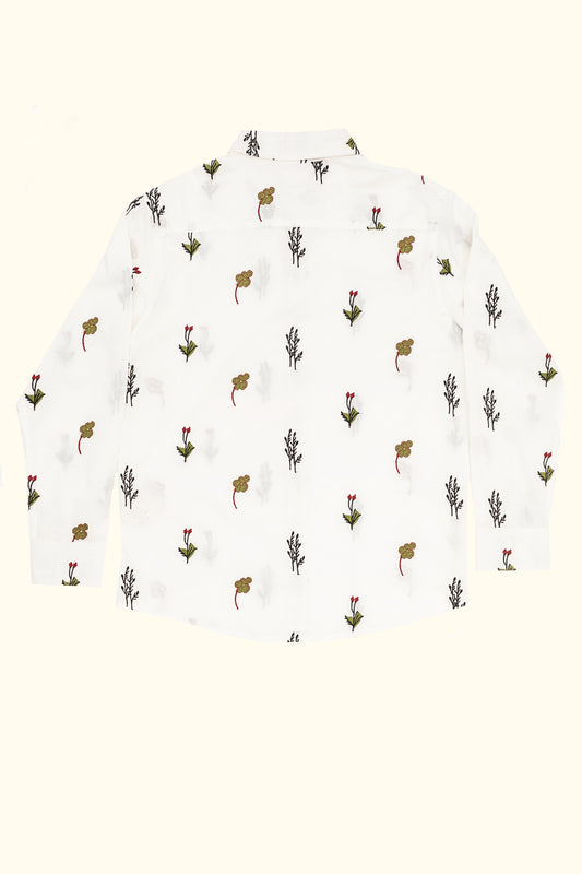 HARMONY EMBROIDERED LONG SLEEVE SHIRT IN WHITE