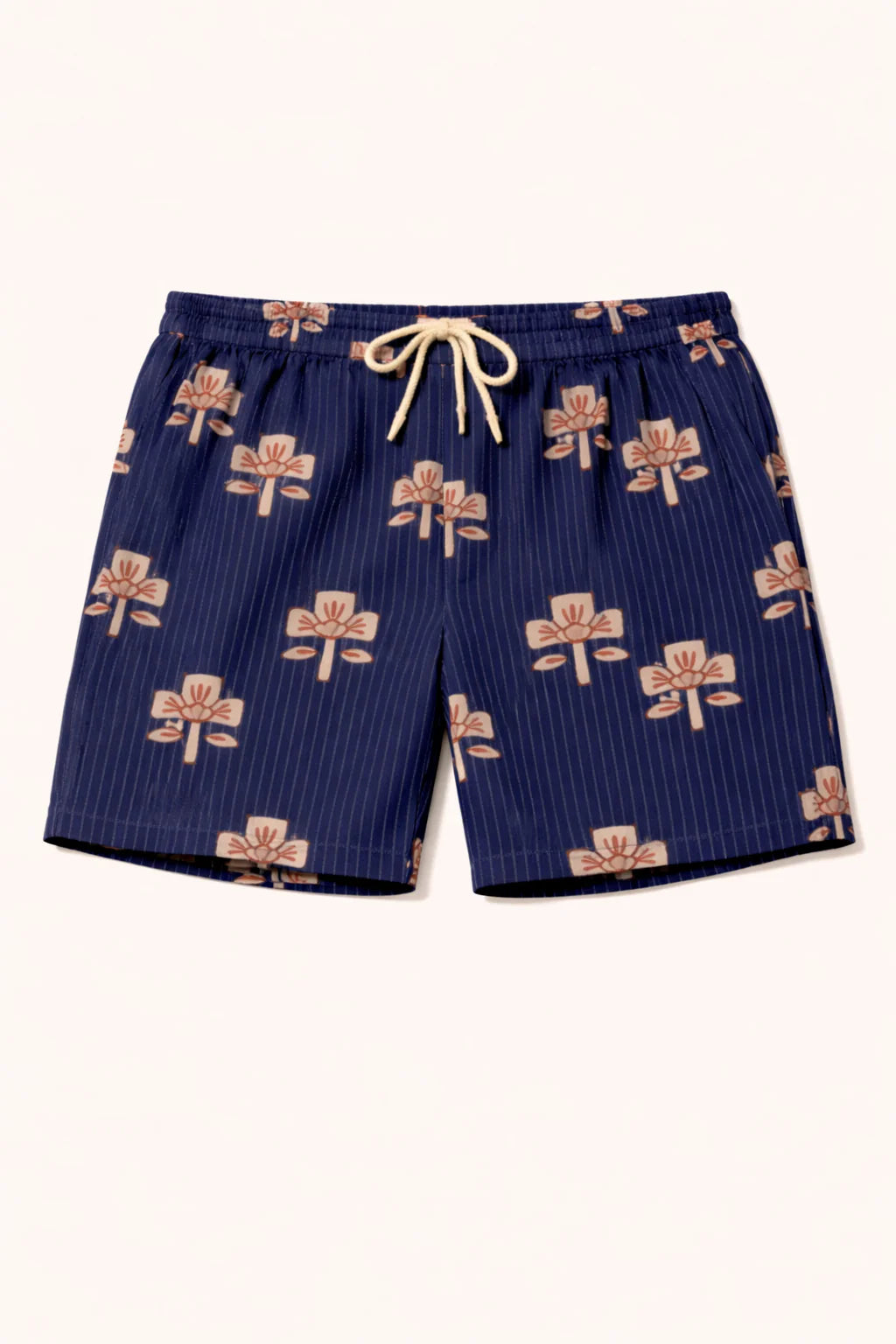Handbedruckte Baumwollshorts in Blau.