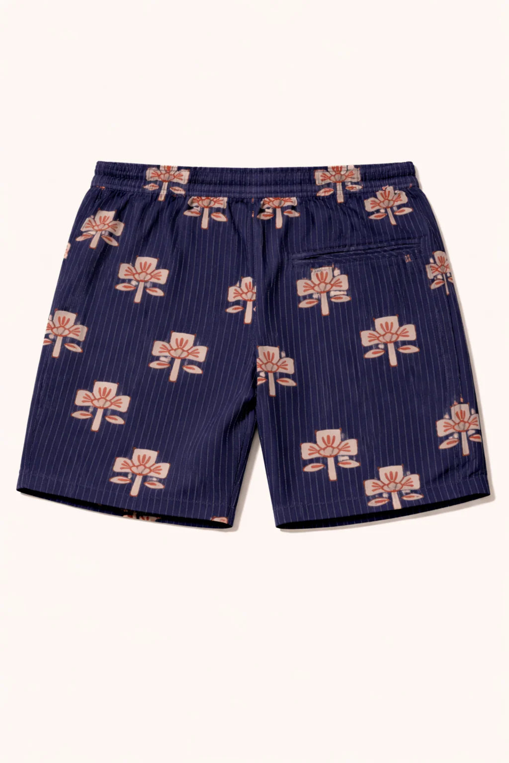 Handbedruckte Baumwollshorts in Blau.