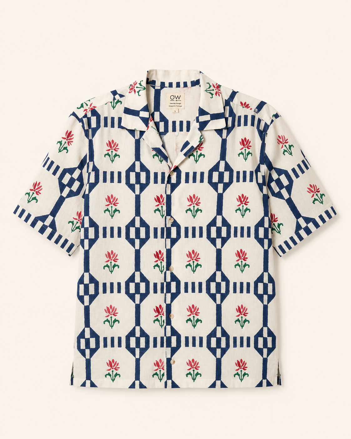 bru hand-printed cotton shirt in white and blue