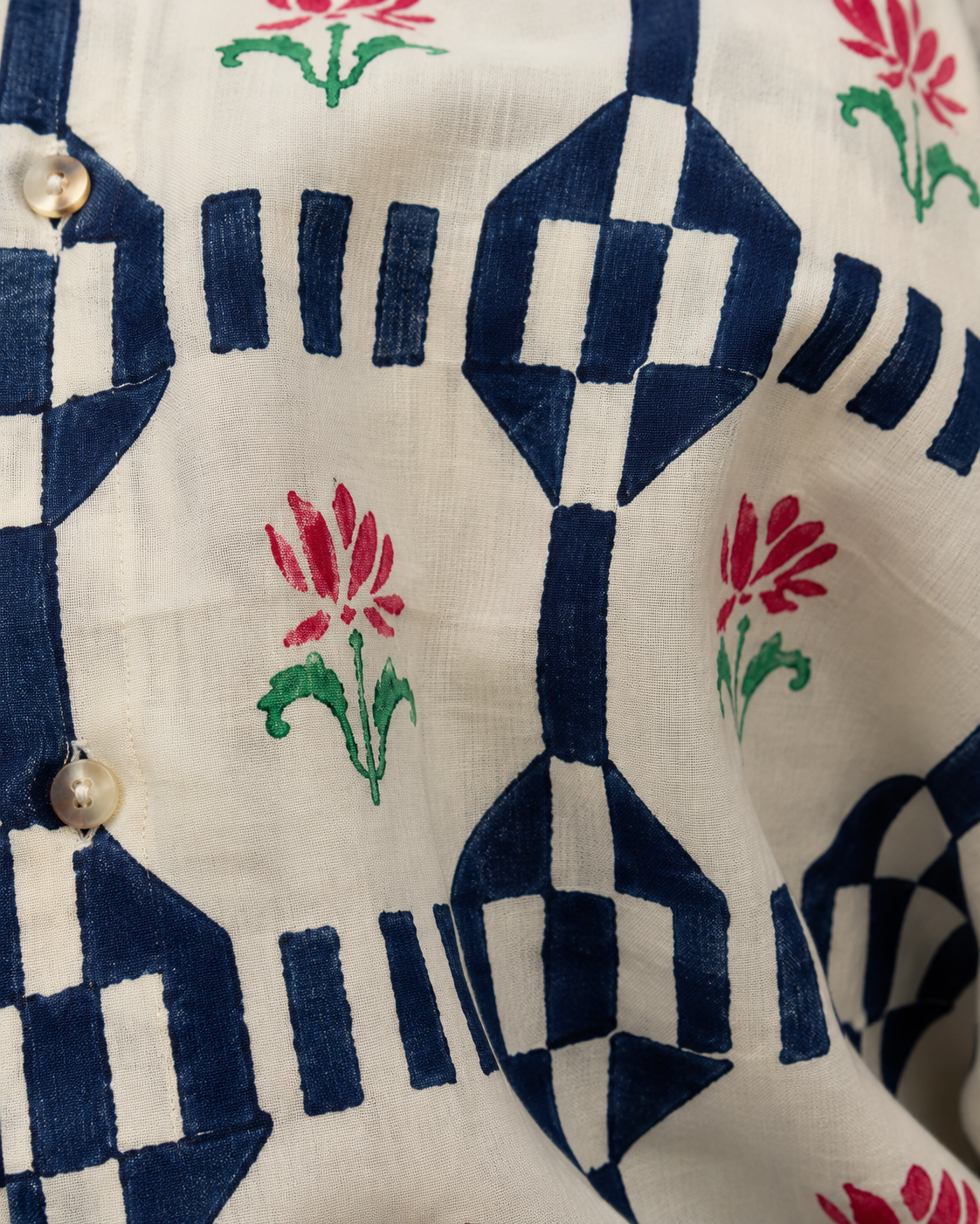 bru hand-printed cotton shirt in white and blue