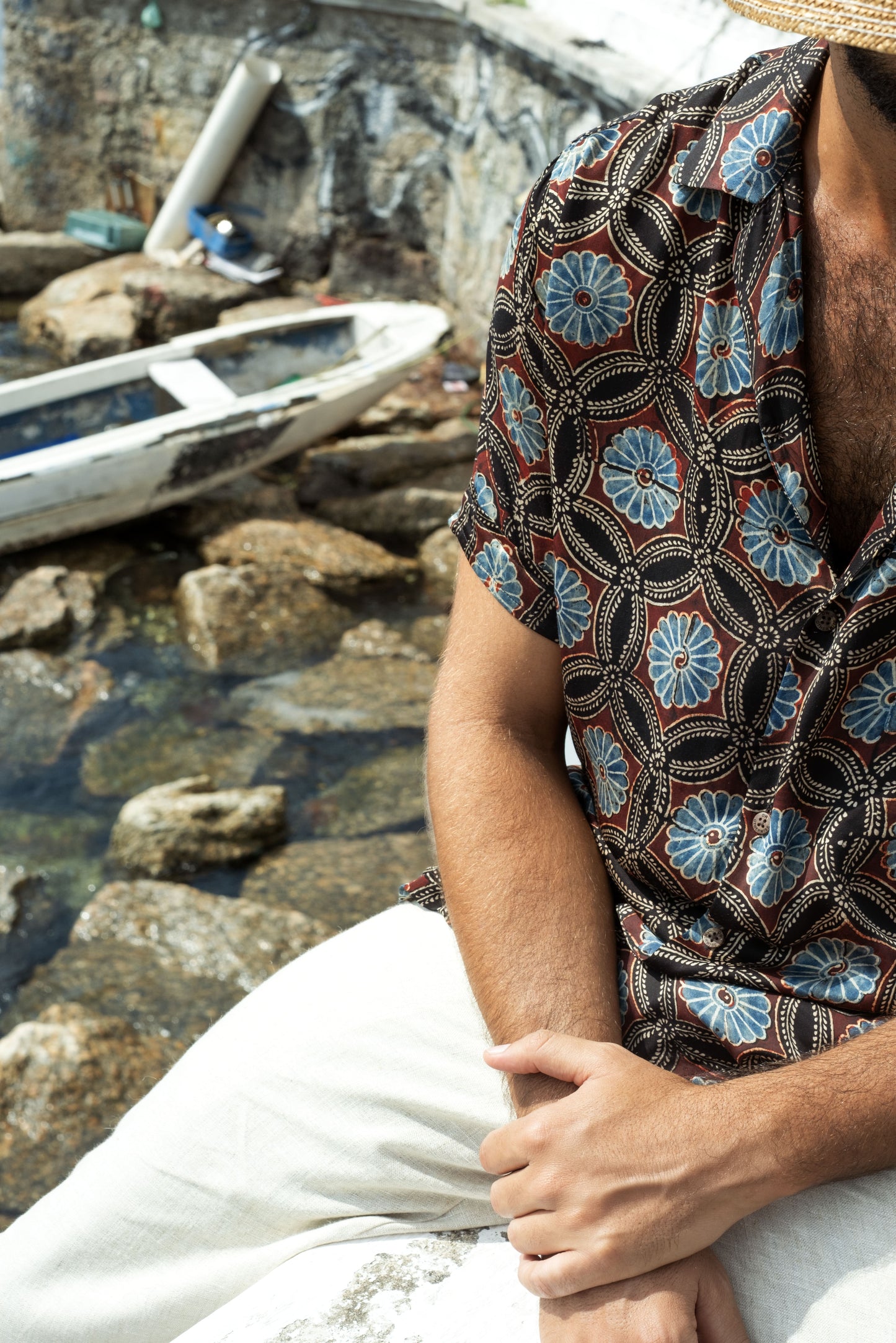 ADORN SATIN HAND-PRINTED SHIRT