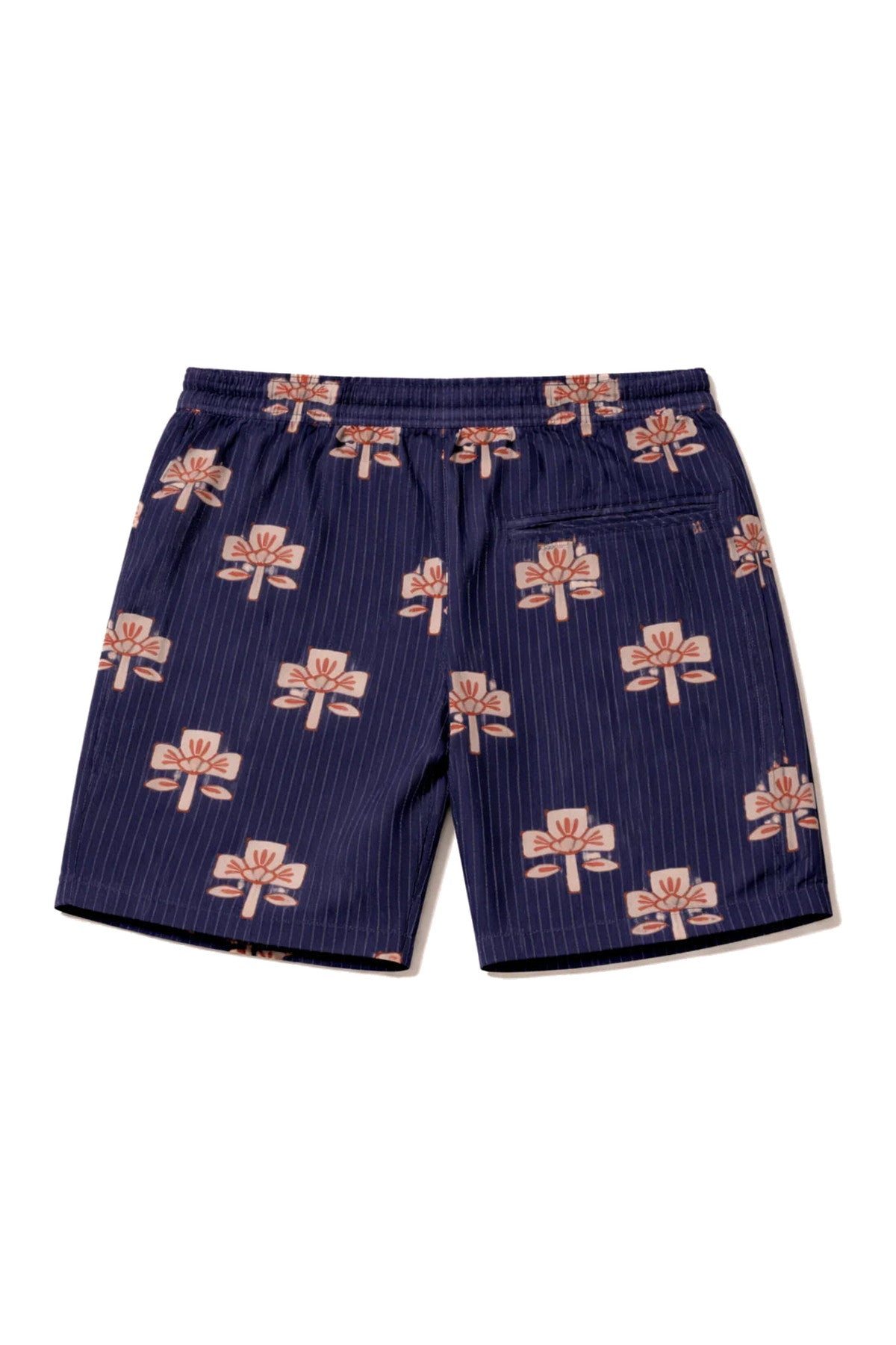 Otherwise Handbedruckte Baumwollshorts in Blau – Vorder- und Rückansicht