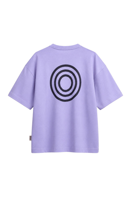 Otherwise Lisb-on 2026 Oversized-T-Shirt aus Bio-Baumwolle in Violett – Rückansicht mit Kreis-Print