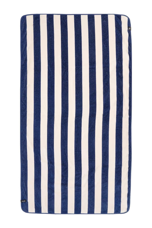 Futah Bedu Navy Blue Terry Towel – Gesamtansicht mit Blockstreifen