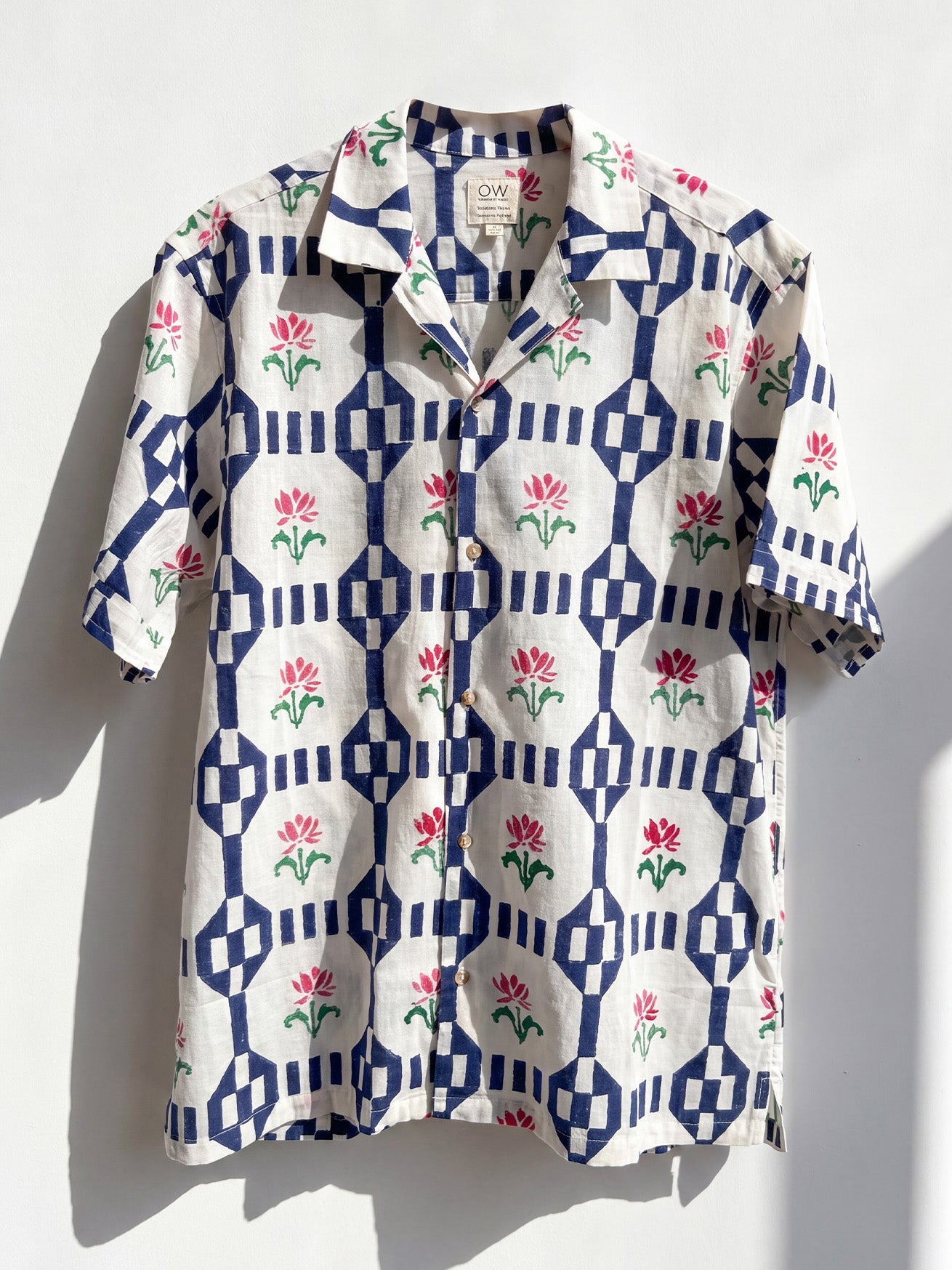 bru hand-printed cotton shirt in white and blue