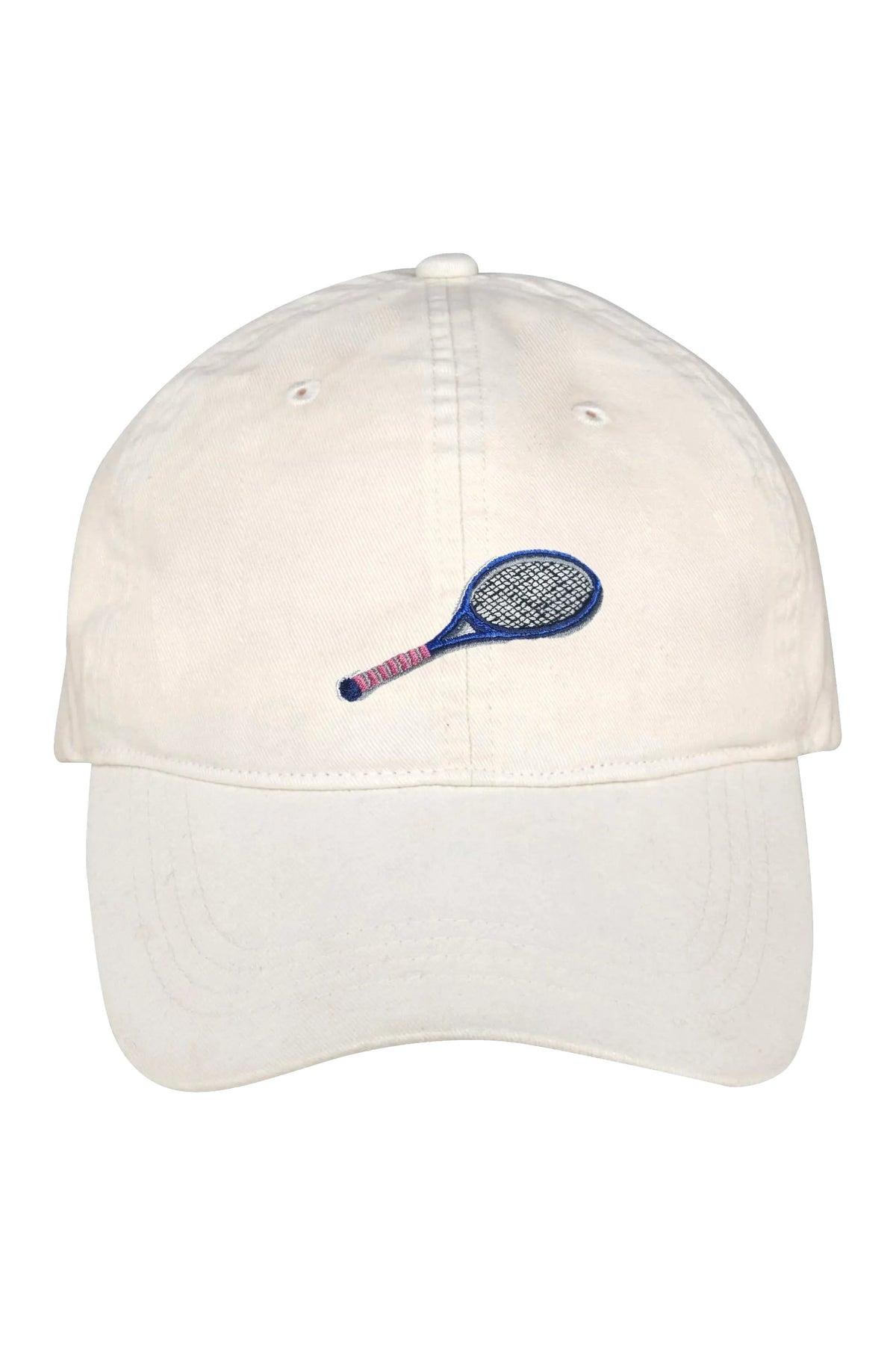 Futah Cap White Racket – Vorderansicht mit Tennisschläger-Stickerei