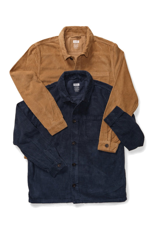 Futah Corduroy Jacket Beige – zwei Jacken in Beige und Navy übereinandergelegt