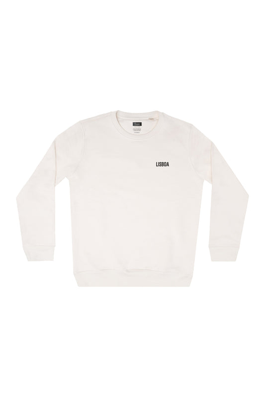 Futah White Organic Cotton Sweatshirt - Lisboa – Vorderansicht mit Lisboa-Schriftzug