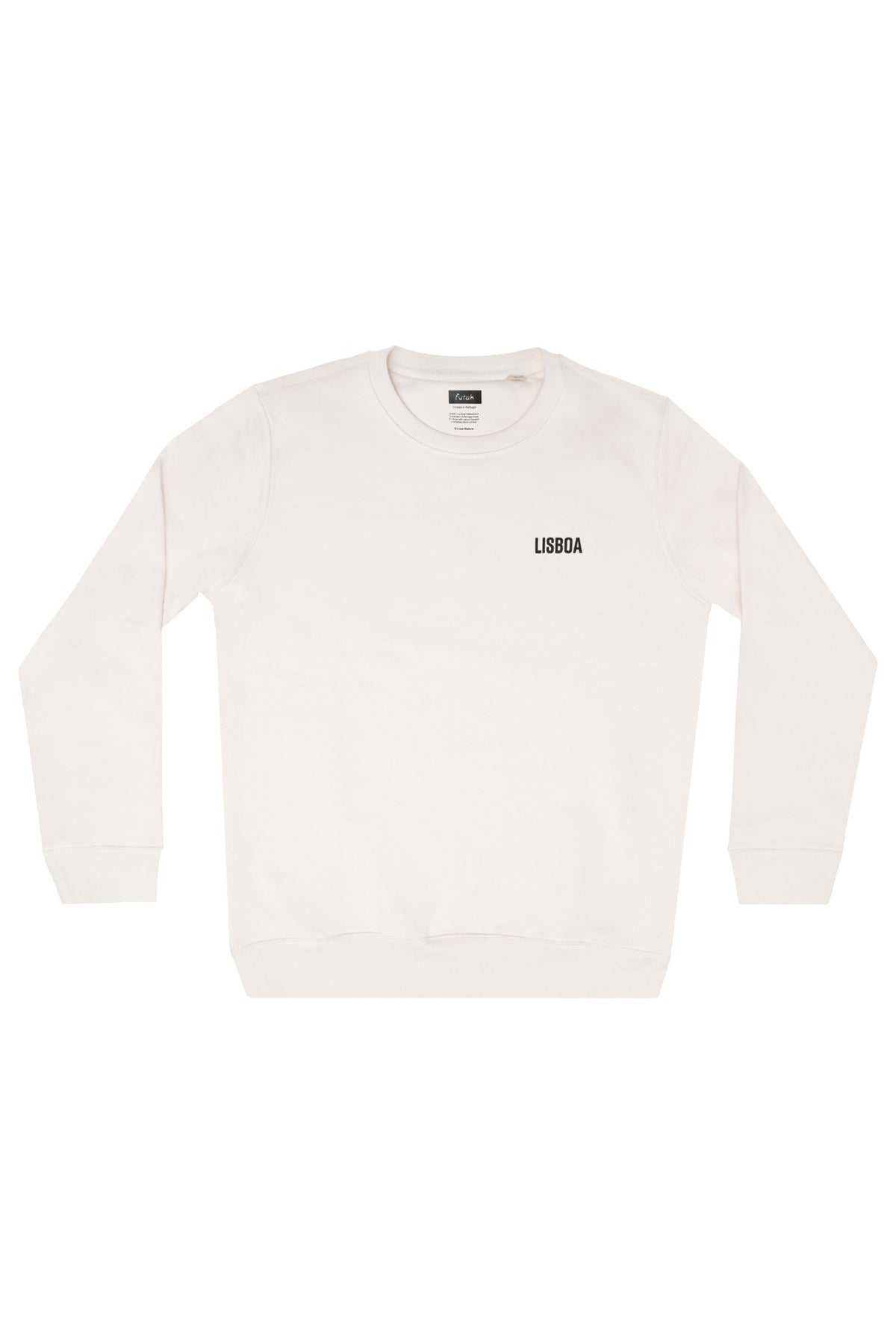 Futah White Organic Cotton Sweatshirt - Lisboa – Vorderansicht mit Lisboa-Schriftzug