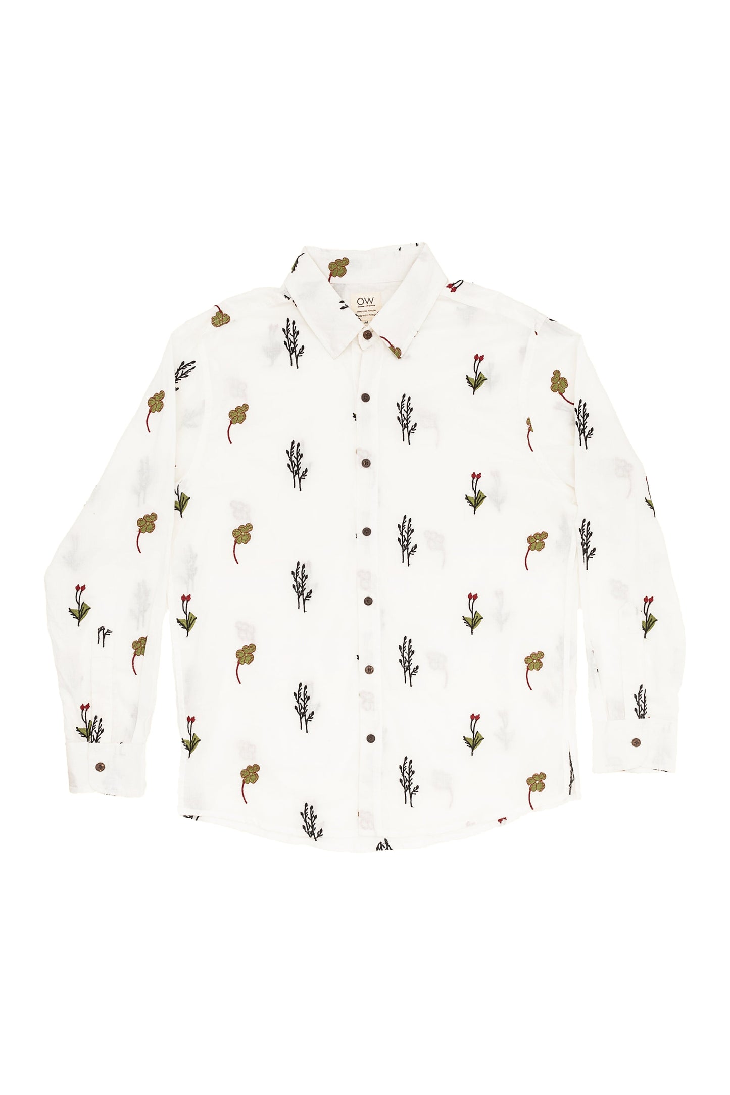 Otherwise Harmony Embroidered Long Sleeve Shirt In White – Vorderansicht mit Stickerei-Motiven