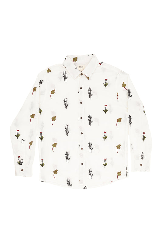 Otherwise Harmony Embroidered Long Sleeve Shirt In White – Vorderansicht mit Stickerei-Motiven