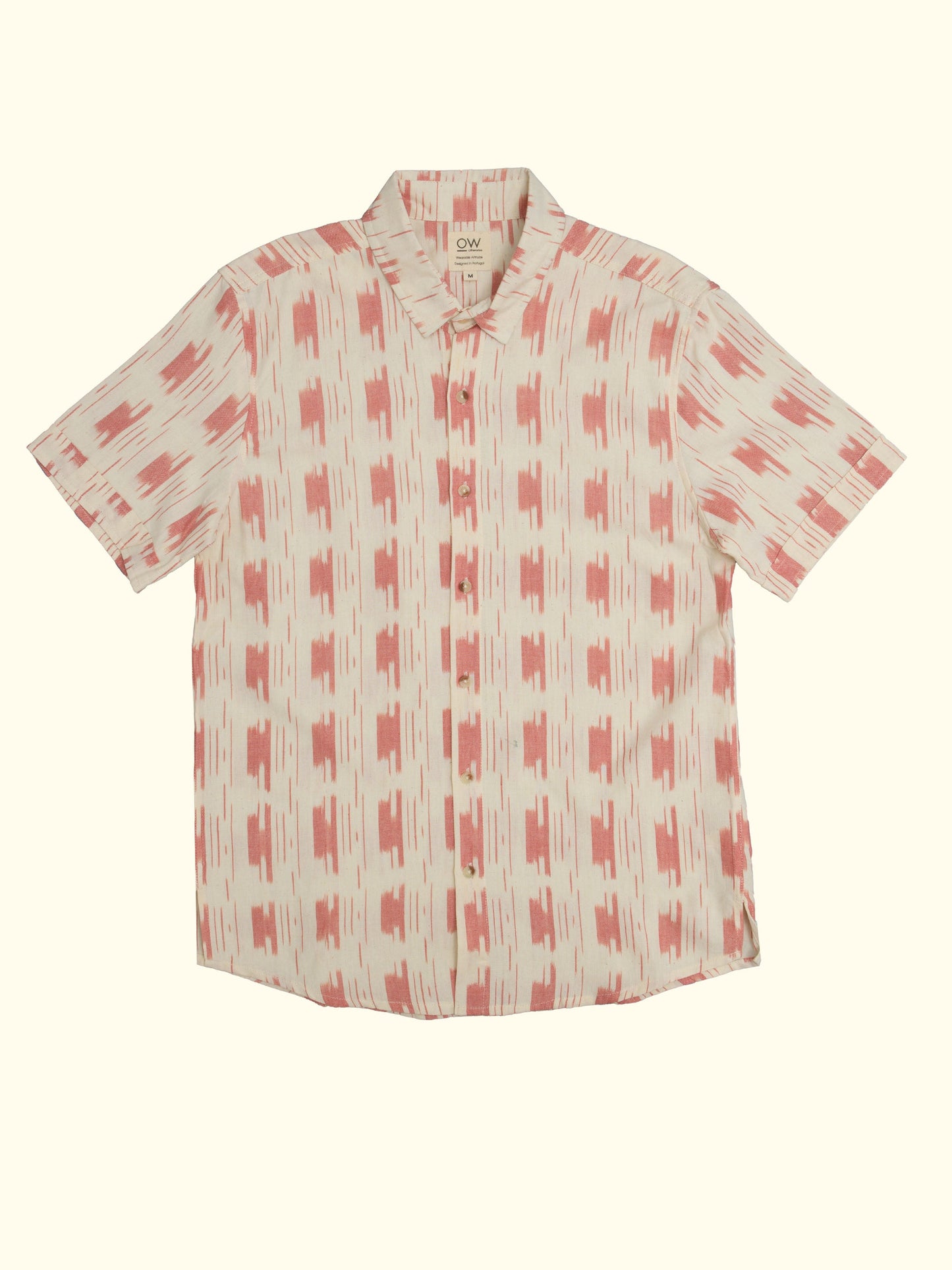 desi hand-woven cotton shirt in white and pink