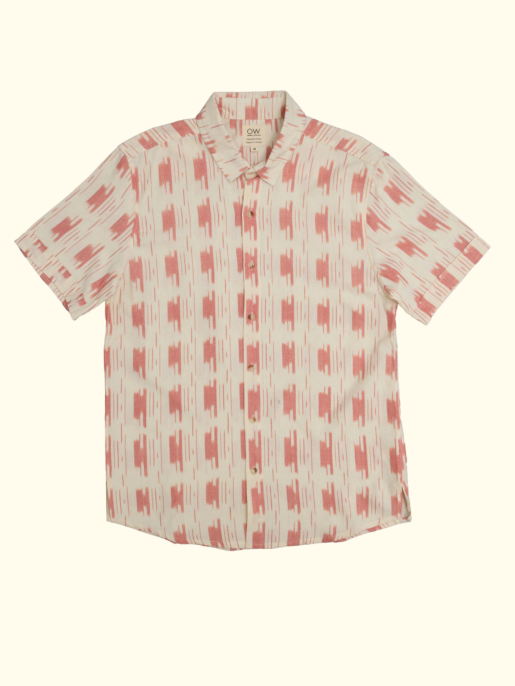 desi hand-woven cotton shirt in white and pink