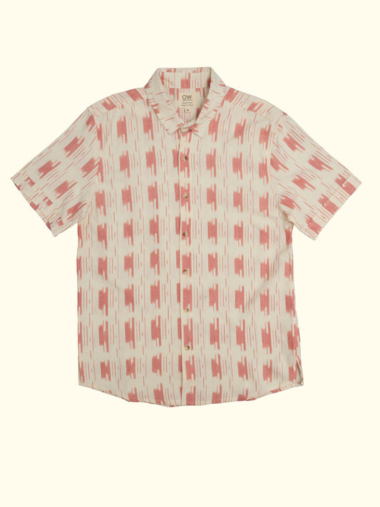 desi hand-woven cotton shirt in white and pink
